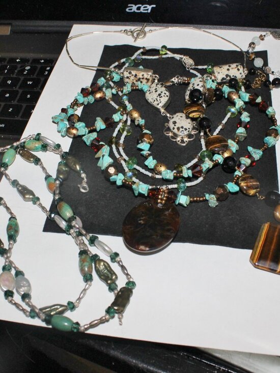 boutique Jewelry - 205 Grams of Turquoise Tigers Eye Nature Stone Beads Necklace  925 Sterling Lot